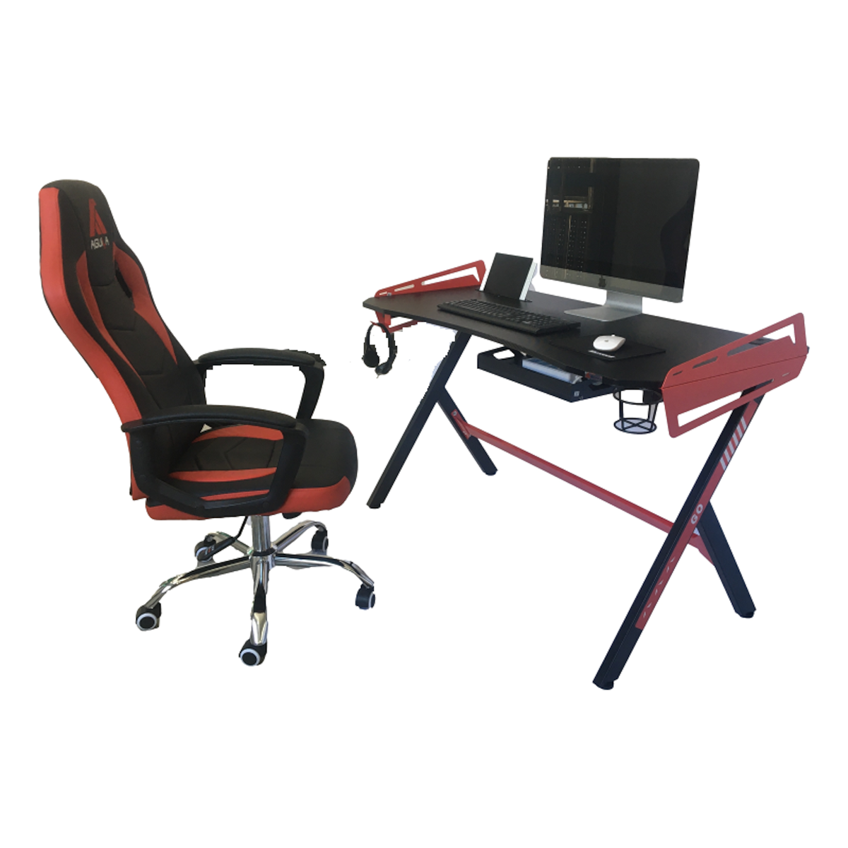 Escritorio Gamer Pro S2105 metal negro y rojo-3