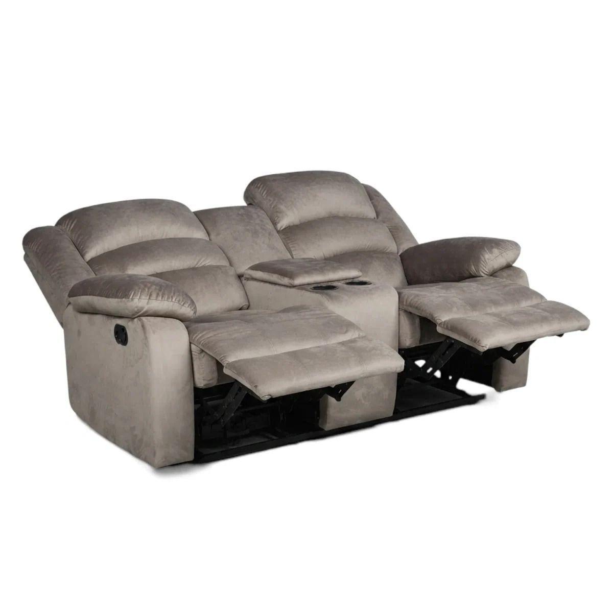 Bergere reclinable Musil 2 cuerpos con consola y posavasos café-1
