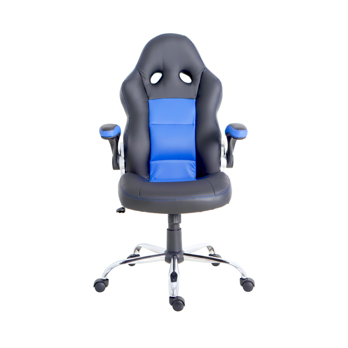 Silla Gamer Spectre mecedora con curva lumbar ecocuero negro y azul-1