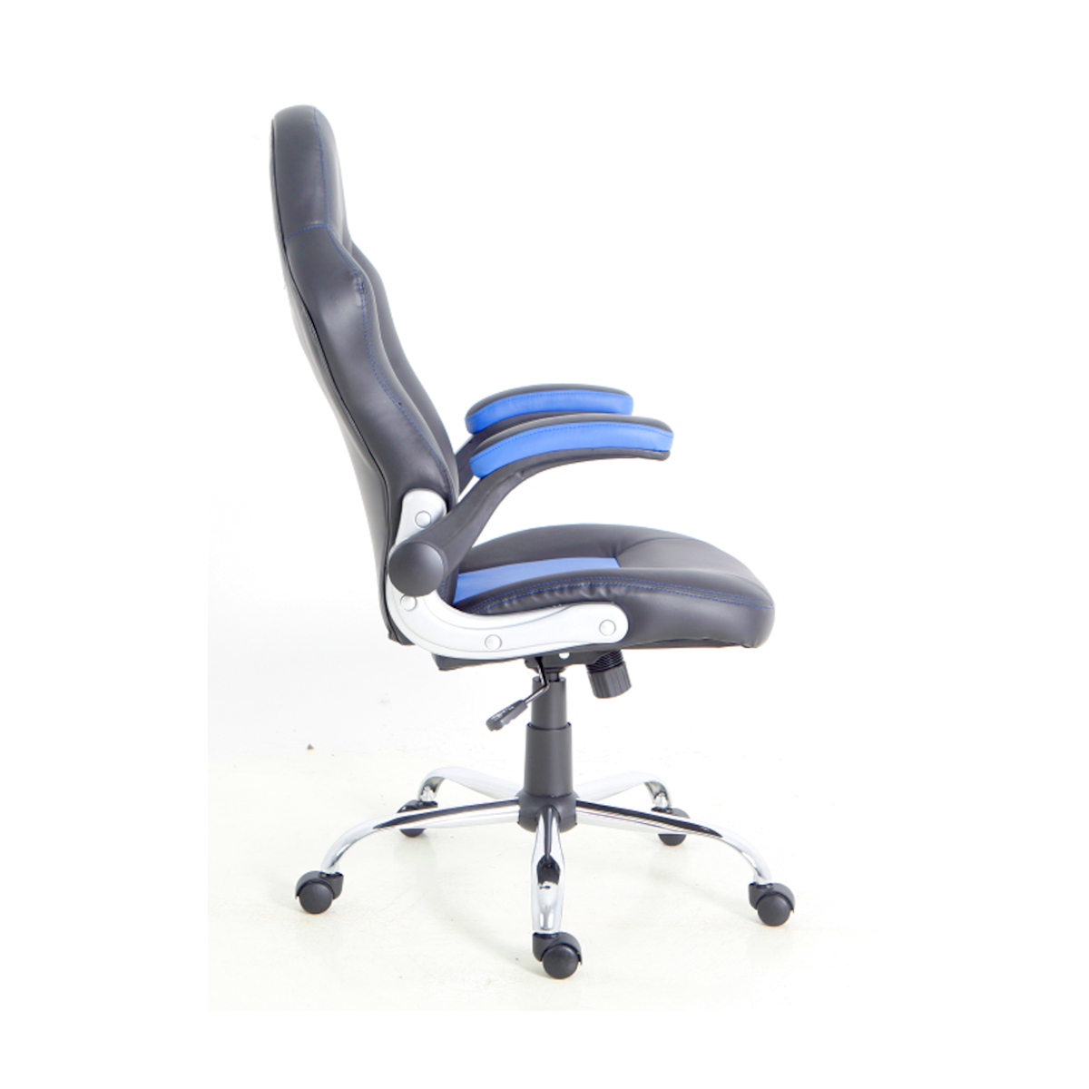 Silla Gamer Spectre mecedora con curva lumbar ecocuero negro y azul-3