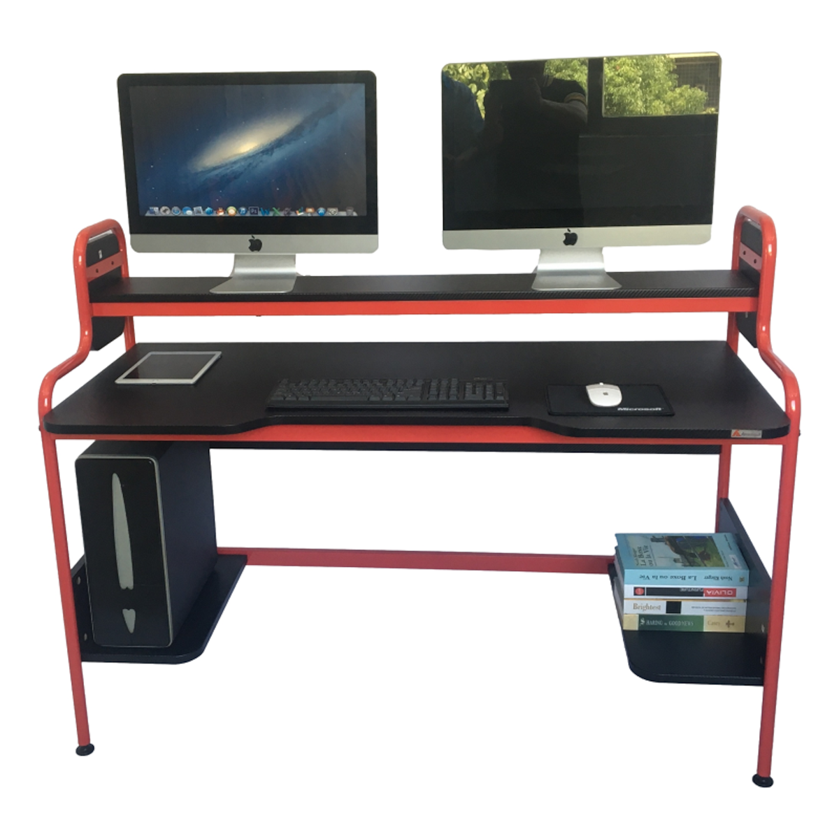 Escritorio Gamer Pro S1920 doble altura y metal negro y rojo-1
