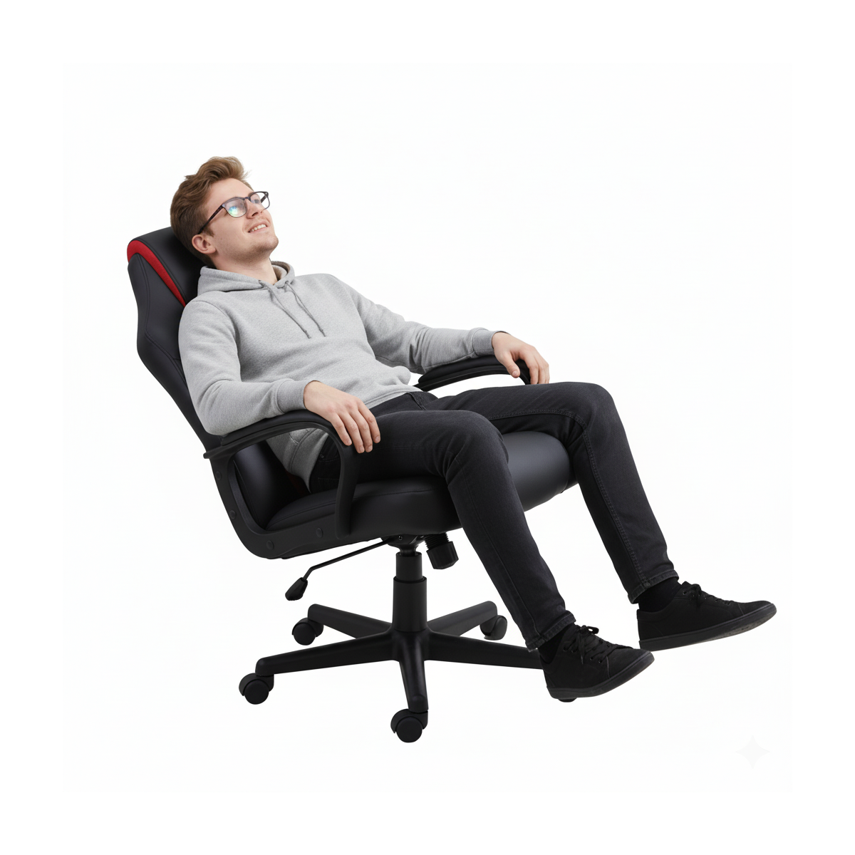 Silla Gamer Ignite mecedora malla y ecocuero negro y rojo-2
