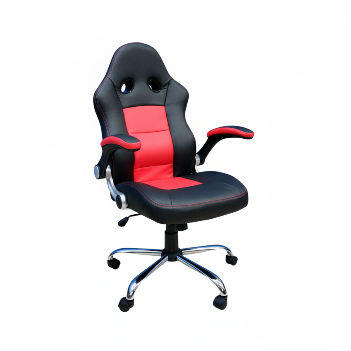 Silla Gamer Spectre con curva lumbar ecocuero negro y rojo-0