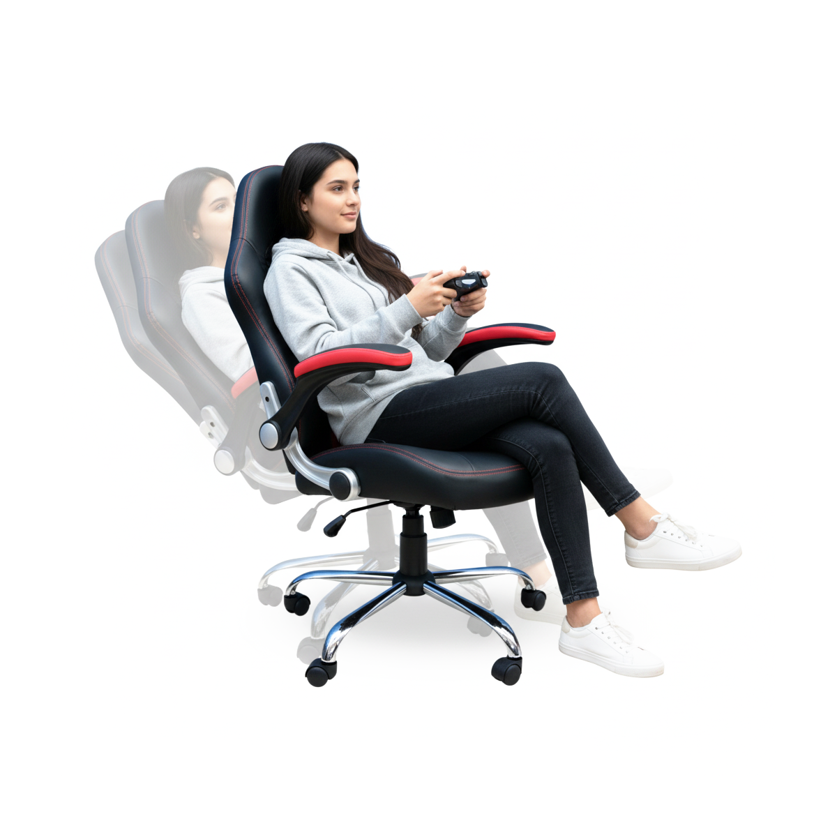 Silla Gamer Spectre con curva lumbar ecocuero negro y rojo-2