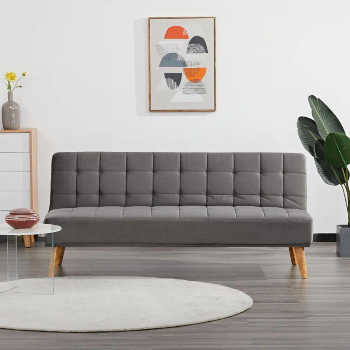 Futón Sof Cama Nikko Tela Diseño Moderno Gris-7