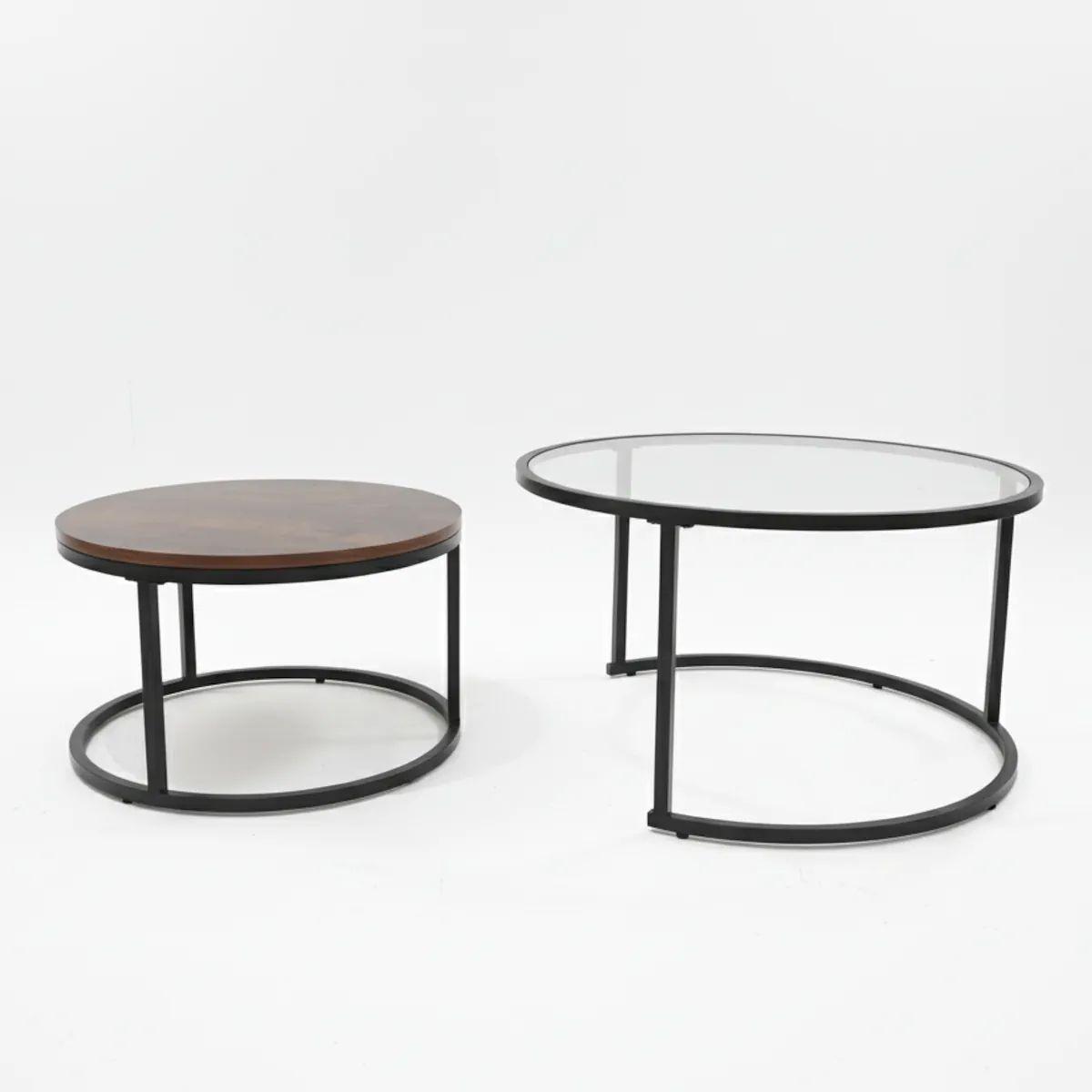 Juego de mesa Allure anidable nesting vidrio y melamina metal negro-2