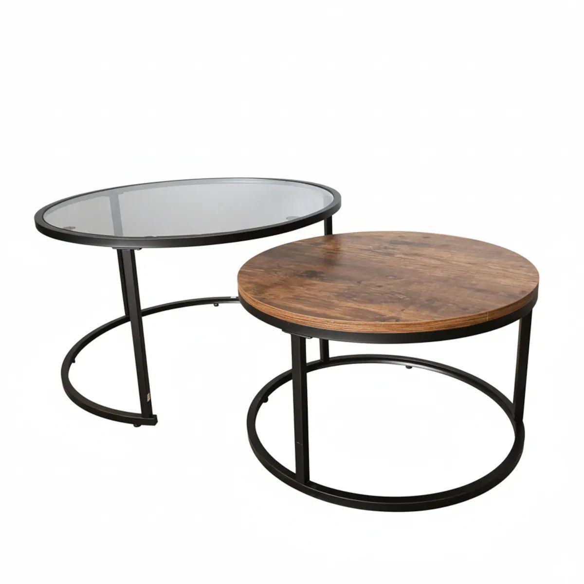 Juego de mesa Allure anidable nesting vidrio y melamina metal negro-0