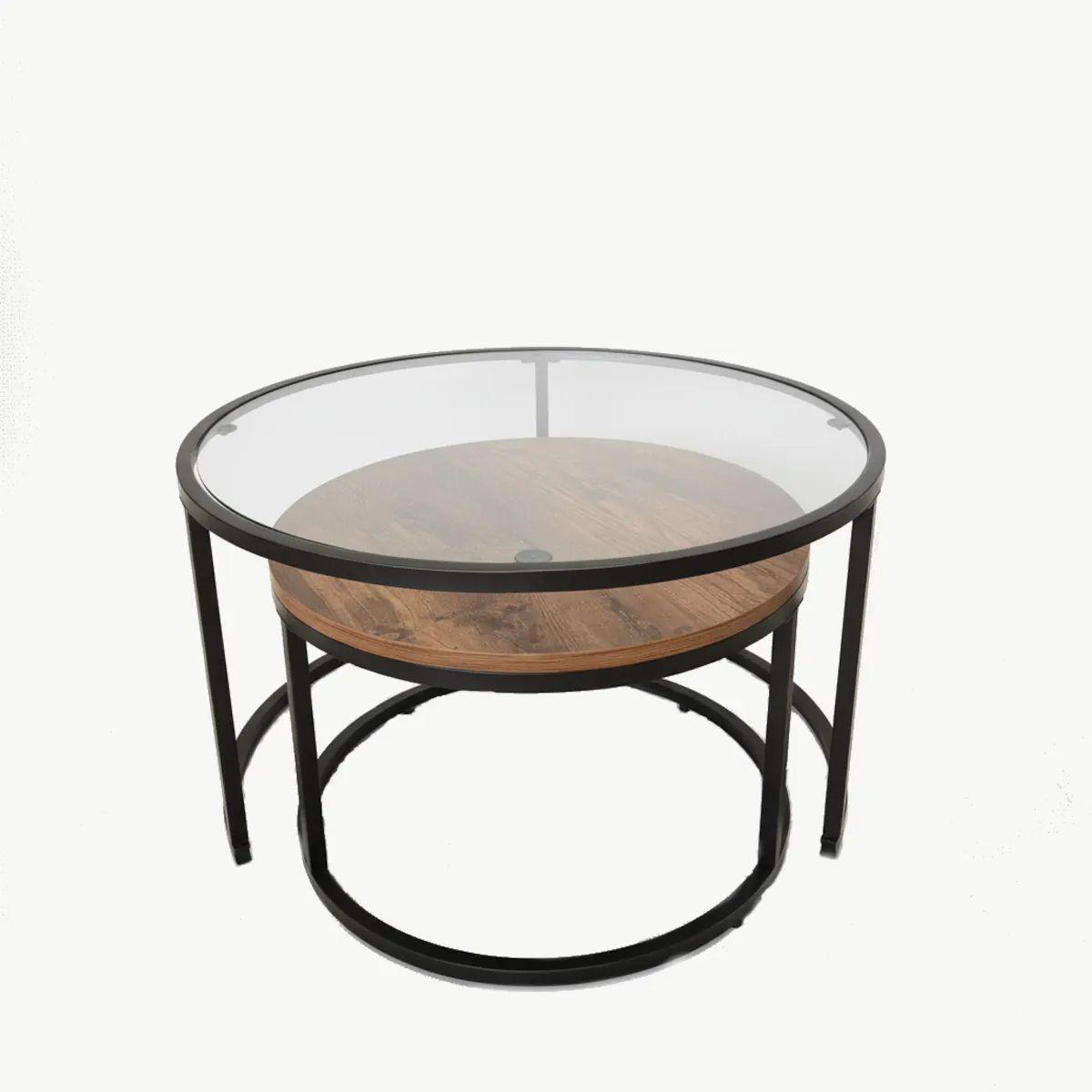 Juego de mesa Allure anidable nesting vidrio y melamina metal negro-1
