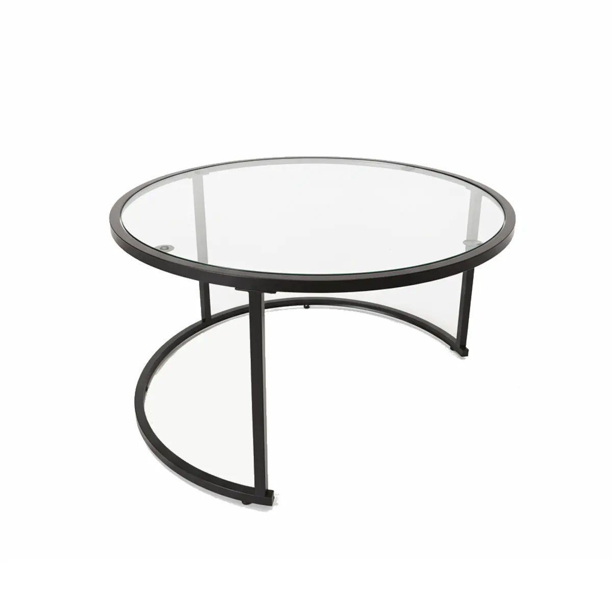 Juego de mesa Allure anidable nesting vidrio y melamina metal negro-4