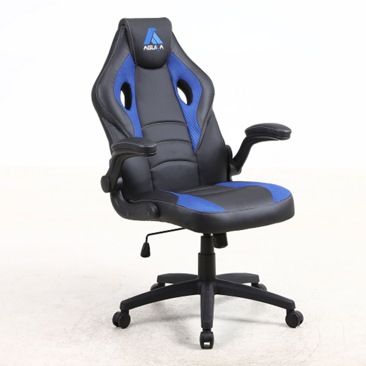 Silla Gamer Fusión mecedora malla y ecocuero negro y azul-0
