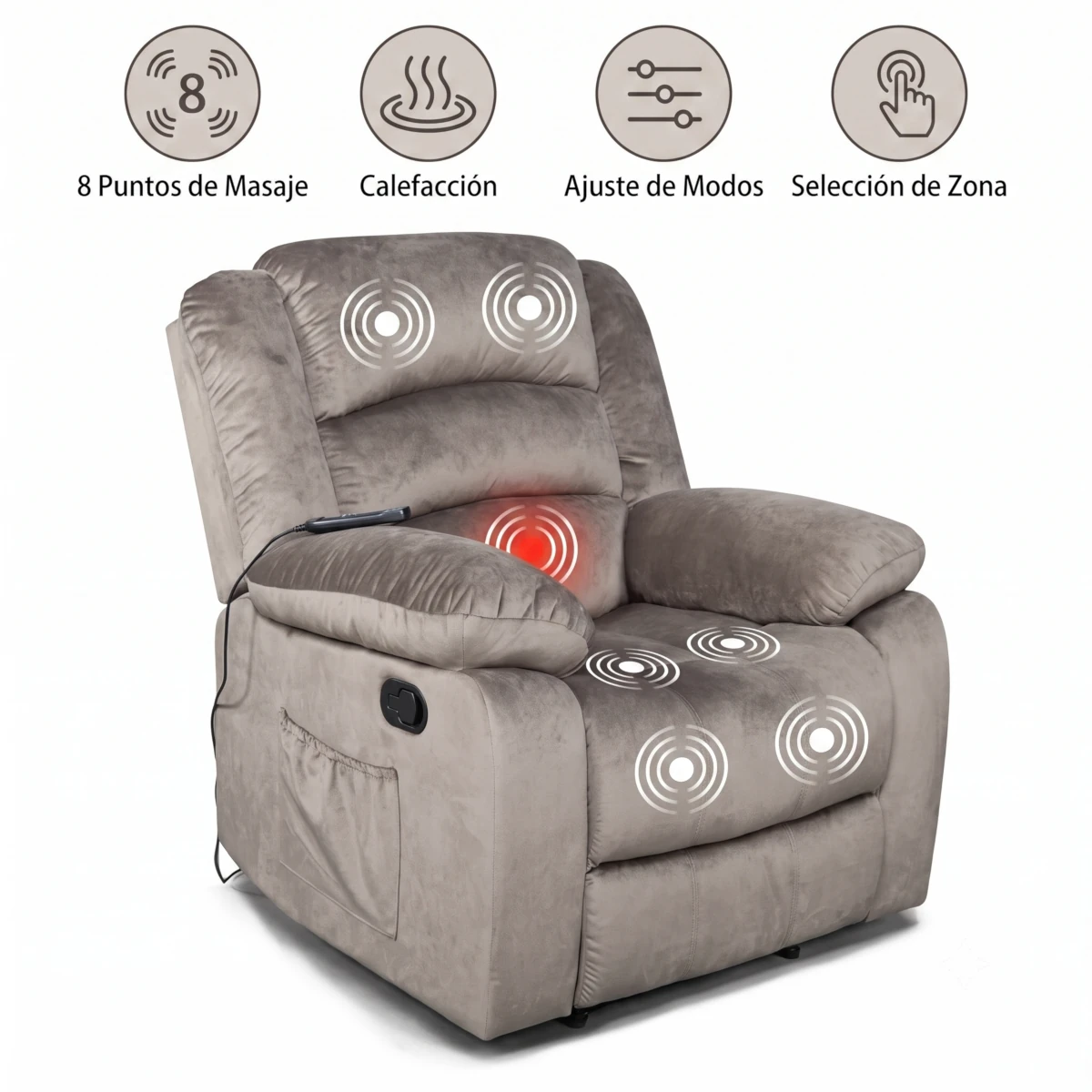 Bergere masajeador con calor Musil 8 puntos microfibra cafe grisaceo-4
