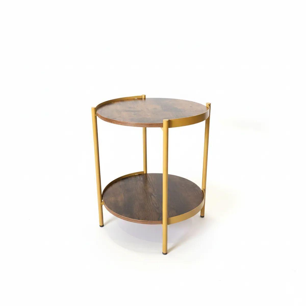 Mesa Auxiliar Pearl Circular Con Doble Nivel Café Oscuro Rústico-0