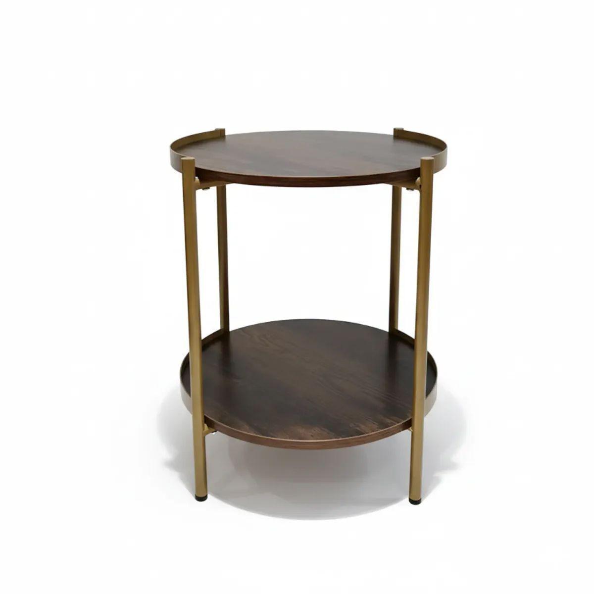 Mesa Auxiliar Pearl Circular Con Doble Nivel Café Oscuro Rústico-1
