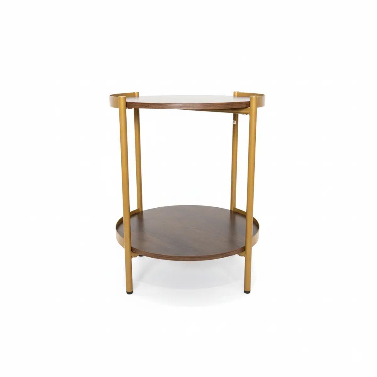 Mesa Auxiliar Pearl Circular Con Doble Nivel Café Oscuro Rústico-3