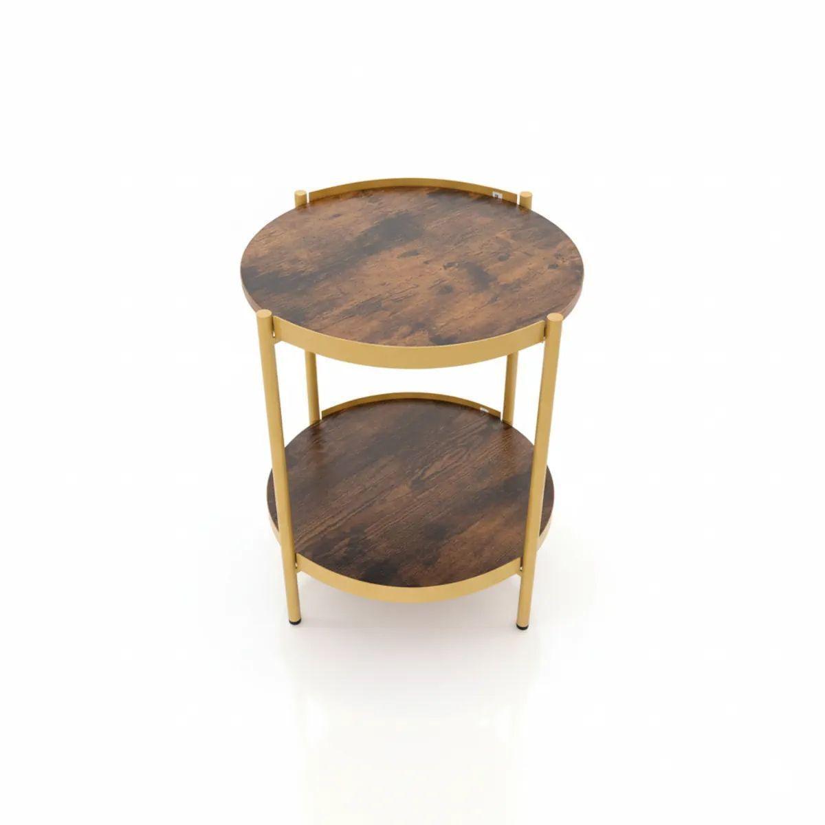 Mesa Auxiliar Pearl Circular Con Doble Nivel Café Oscuro Rústico-4
