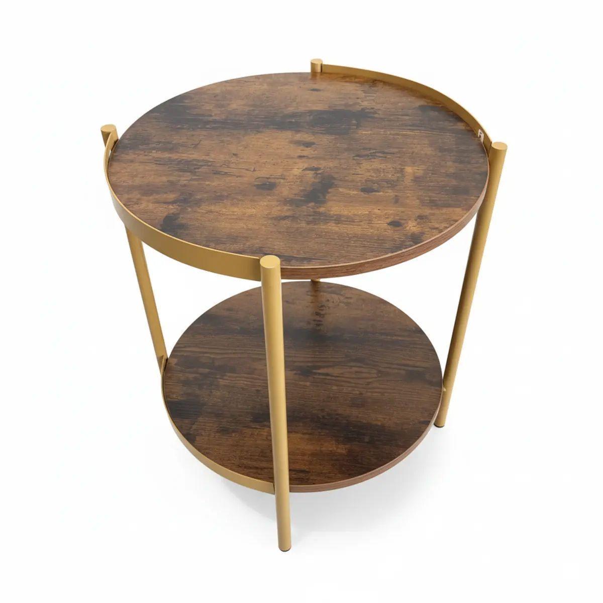 Mesa Auxiliar Pearl Circular Con Doble Nivel Café Oscuro Rústico-5