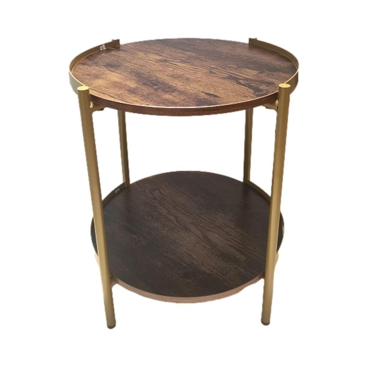 Mesa Auxiliar Pearl Circular Con Doble Nivel Café Oscuro Rústico-6