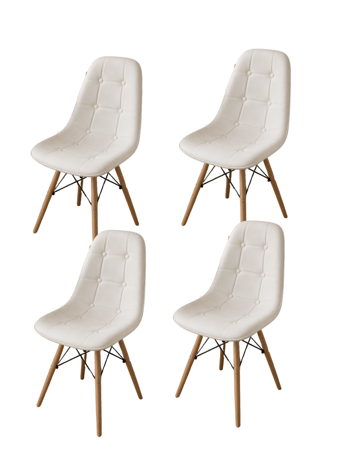 Pack 4 Sillas de Comedor Nórdica Capitone Ecocuero Acolchada con Patas de Madera-0