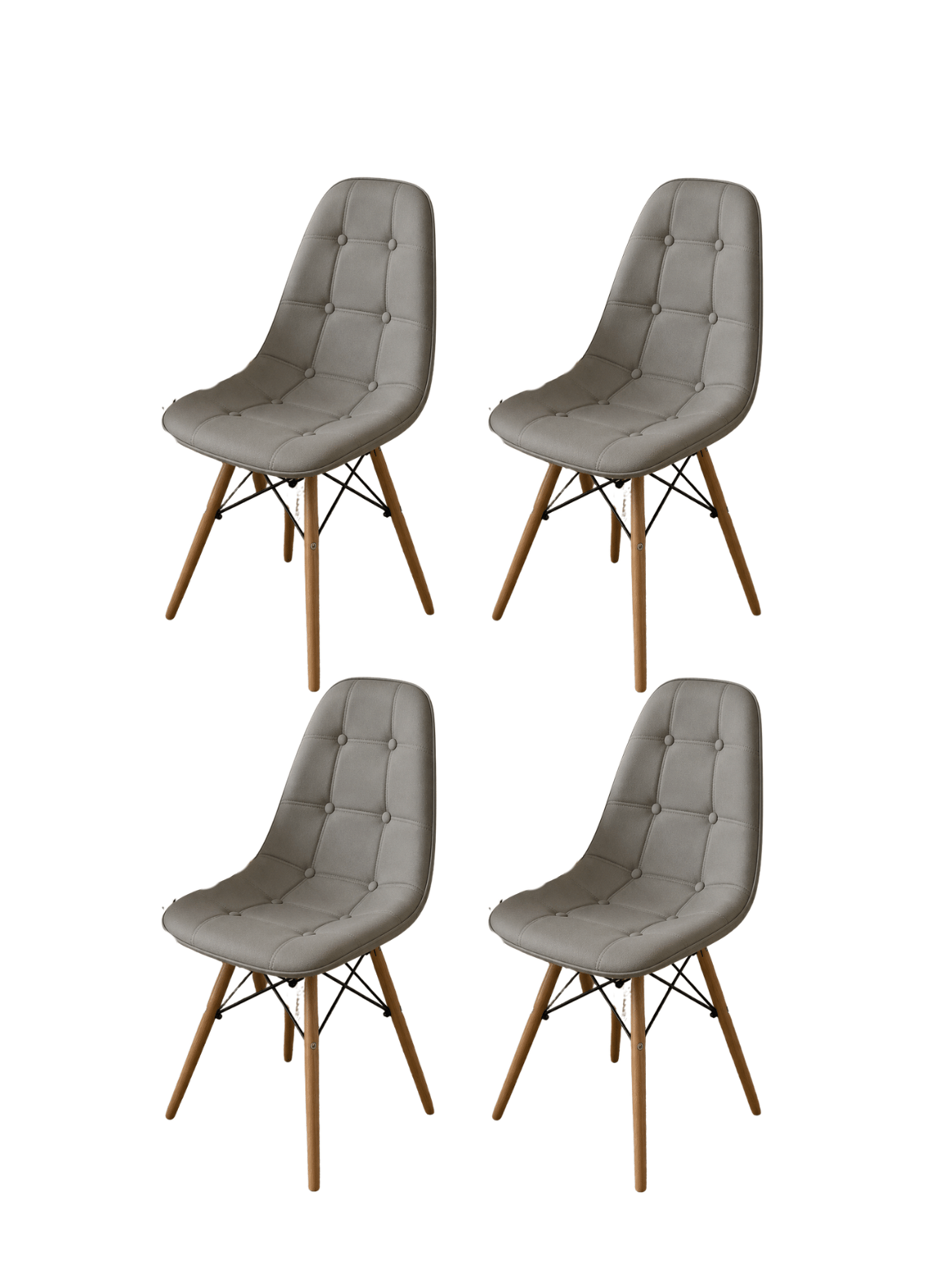 Pack 4 Sillas de Comedor Nórdica Capitone Ecocuero Acolchada con Patas de Madera-0