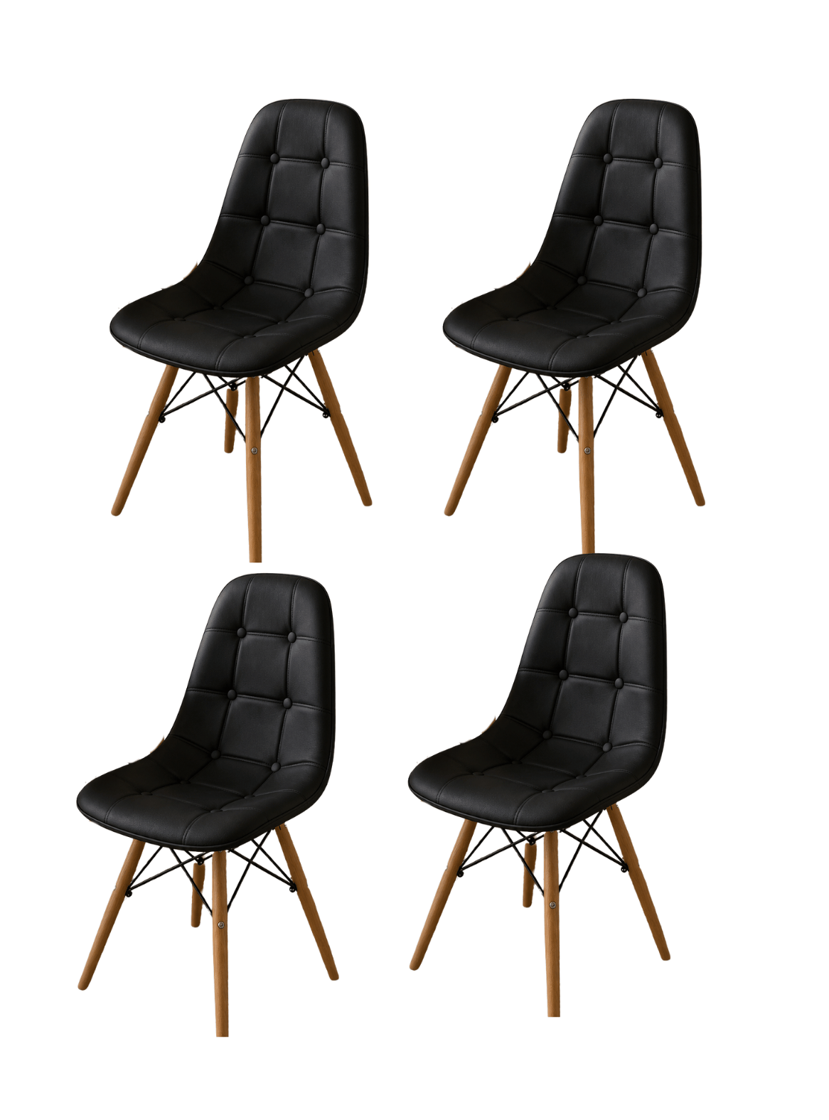 Pack 4 Sillas de Comedor Nórdica Capitone Ecocuero Acolchada con Patas de Madera-0
