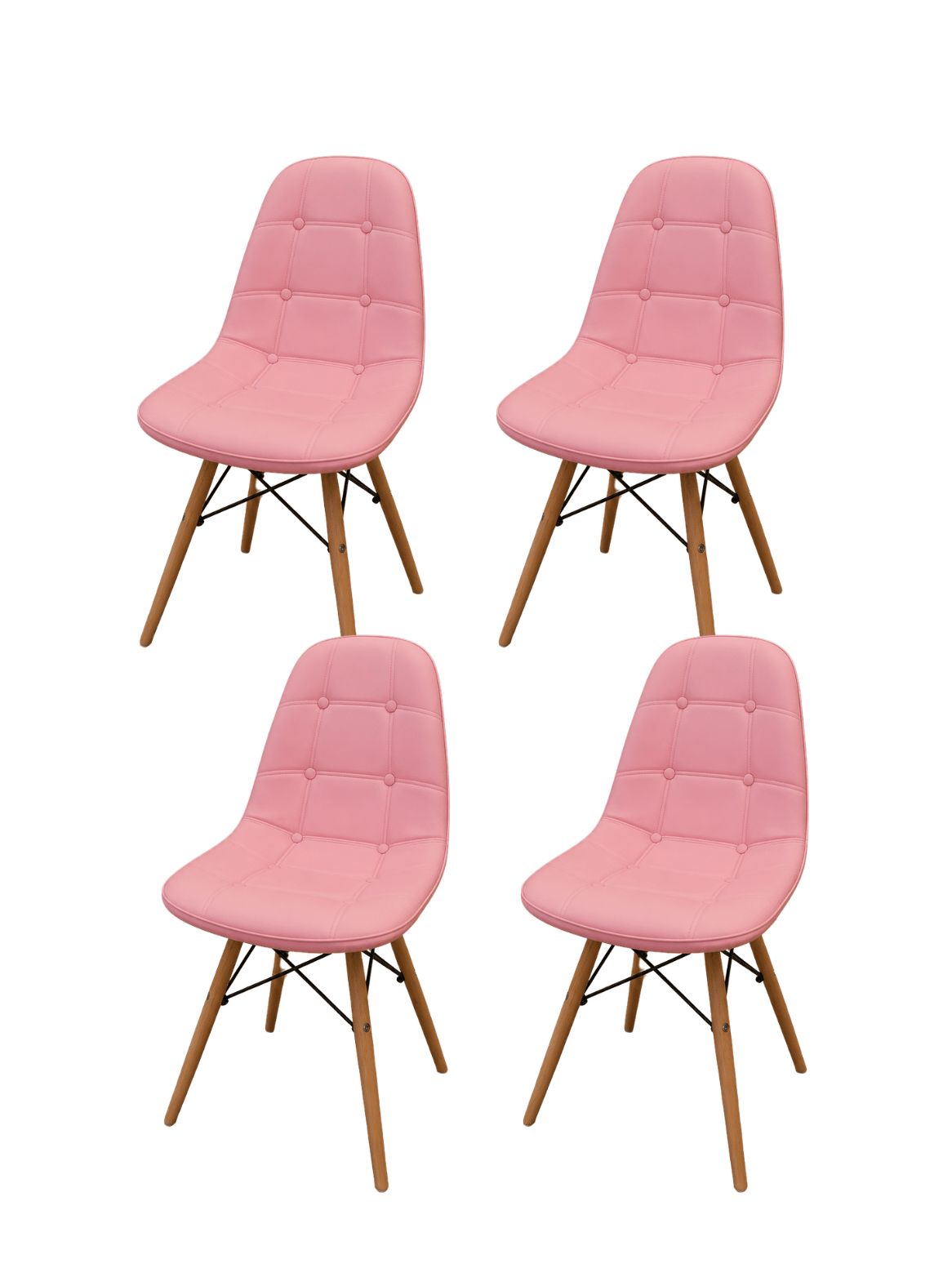Pack 4 Sillas de Comedor Nórdica Capitone Ecocuero Acolchada con Patas de Madera-0