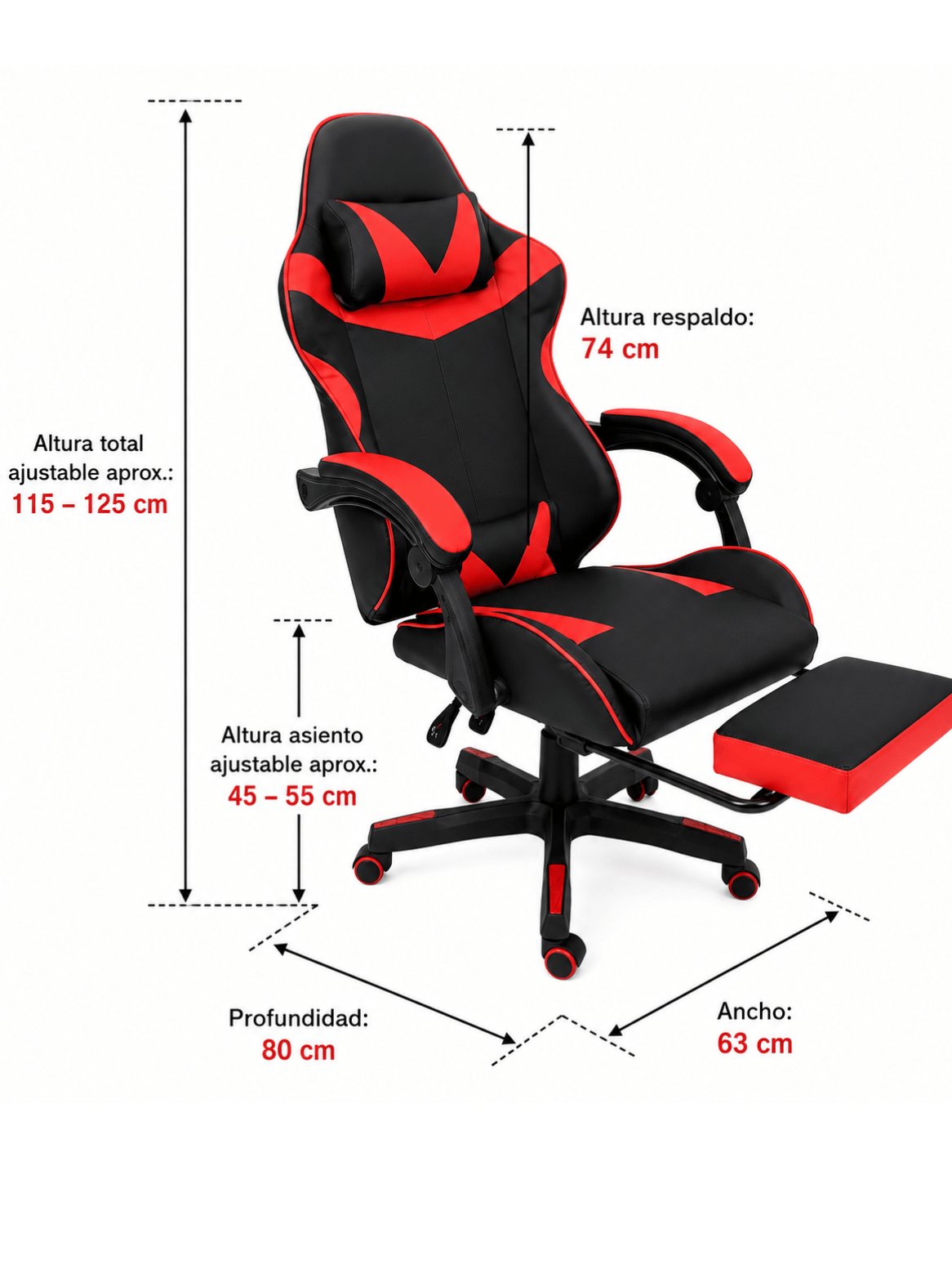 Silla Gamer Ergonomica con Reposapies Retractil y Altura Ajustable Redline-8
