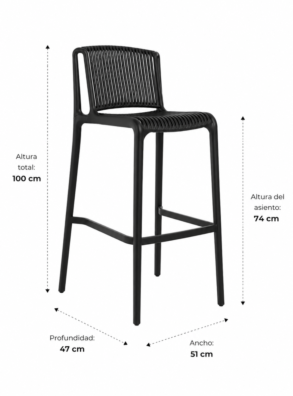 Taburete Alto Capri Negro Polipropileno Reforzado UV-6