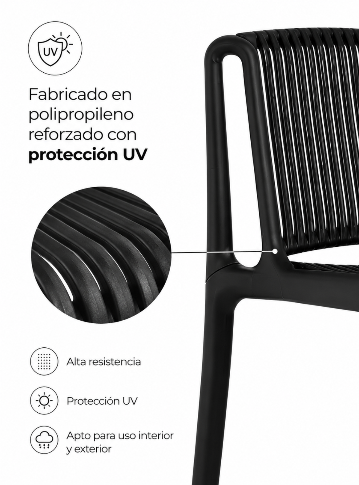 Taburete Alto Capri Negro Polipropileno Reforzado UV-7