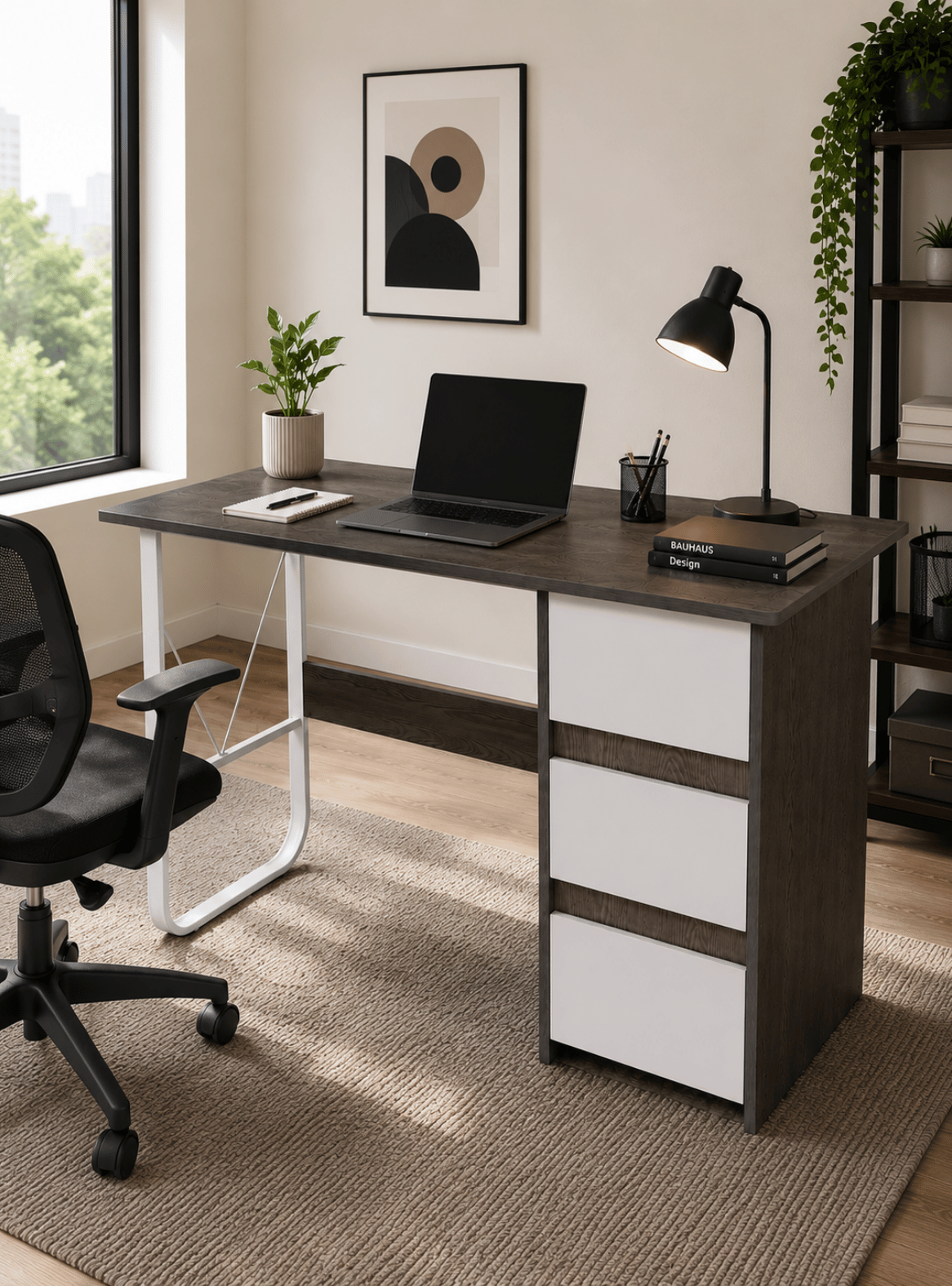 Escritorio Valencia Gray 120 cm MDF y Estructura Met lica para Home Office y Oficina-1