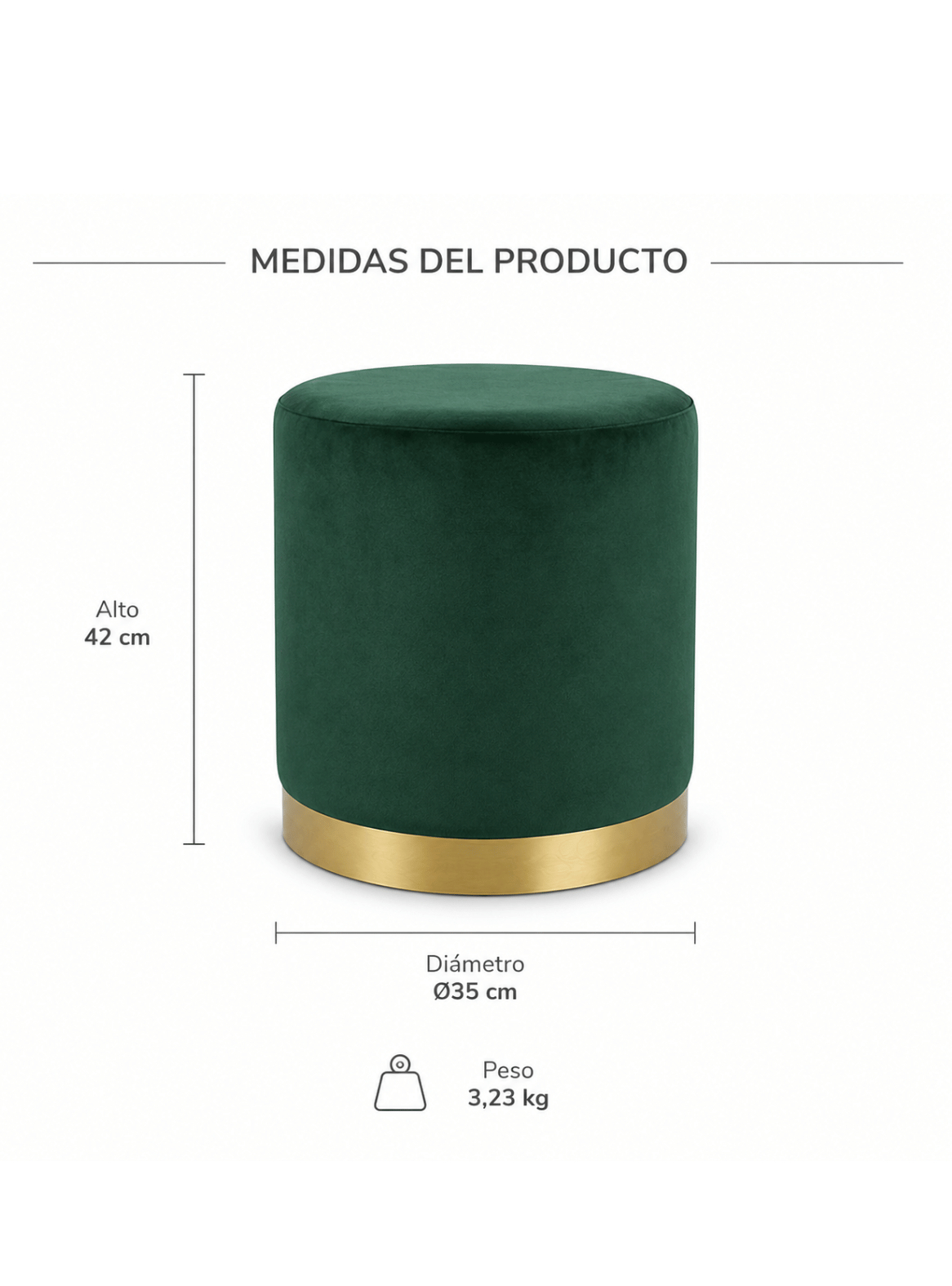 Puff Redondo Velvet con Base Dorada-2