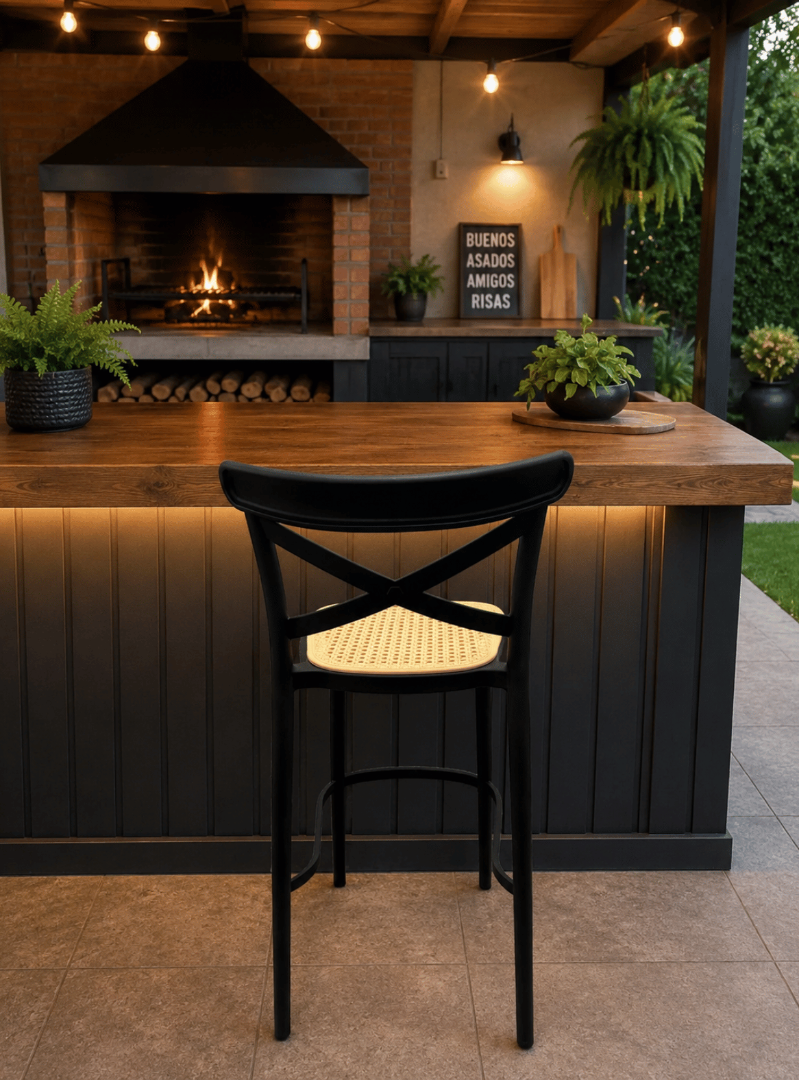 Taburete Negro de 75cm para Quincho Barra Terraza Estilo Ratán Arizona -5