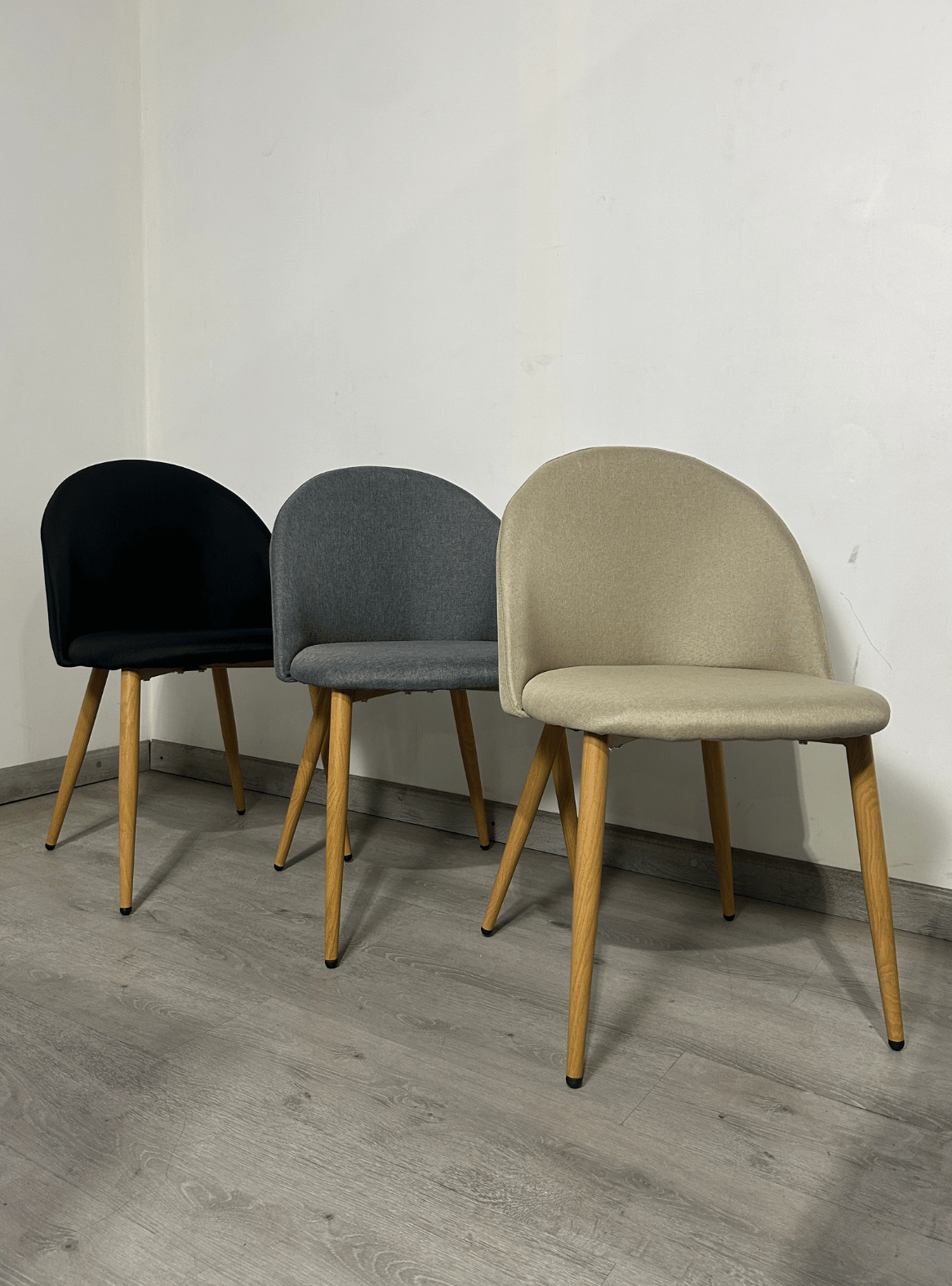 Pack 4 Sillas de comedor tapizadas en lino con símil madera - Gabrielle -6