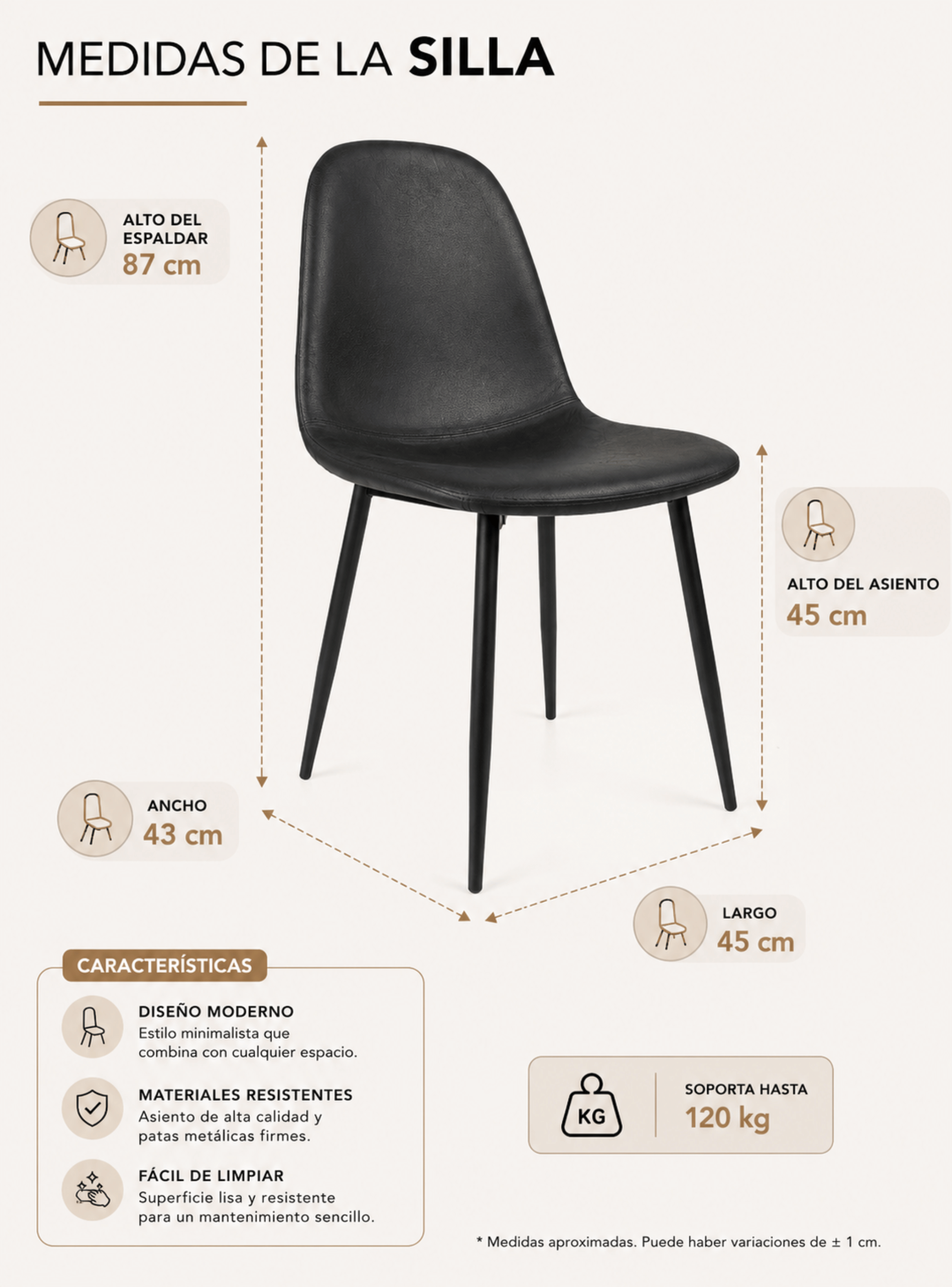 Pack 4 Sillas de Comedor París Ecocuero Vintage con Patas de Metal-2