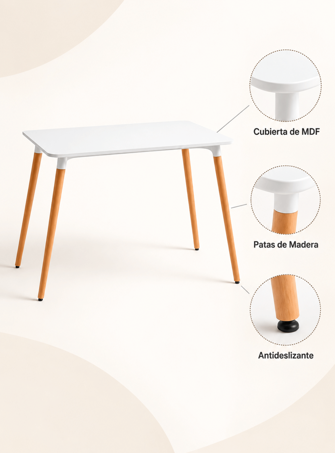 Mesa de Comedor Eames Rectangular Nordica 120cm MDF con Patas de Madera-7