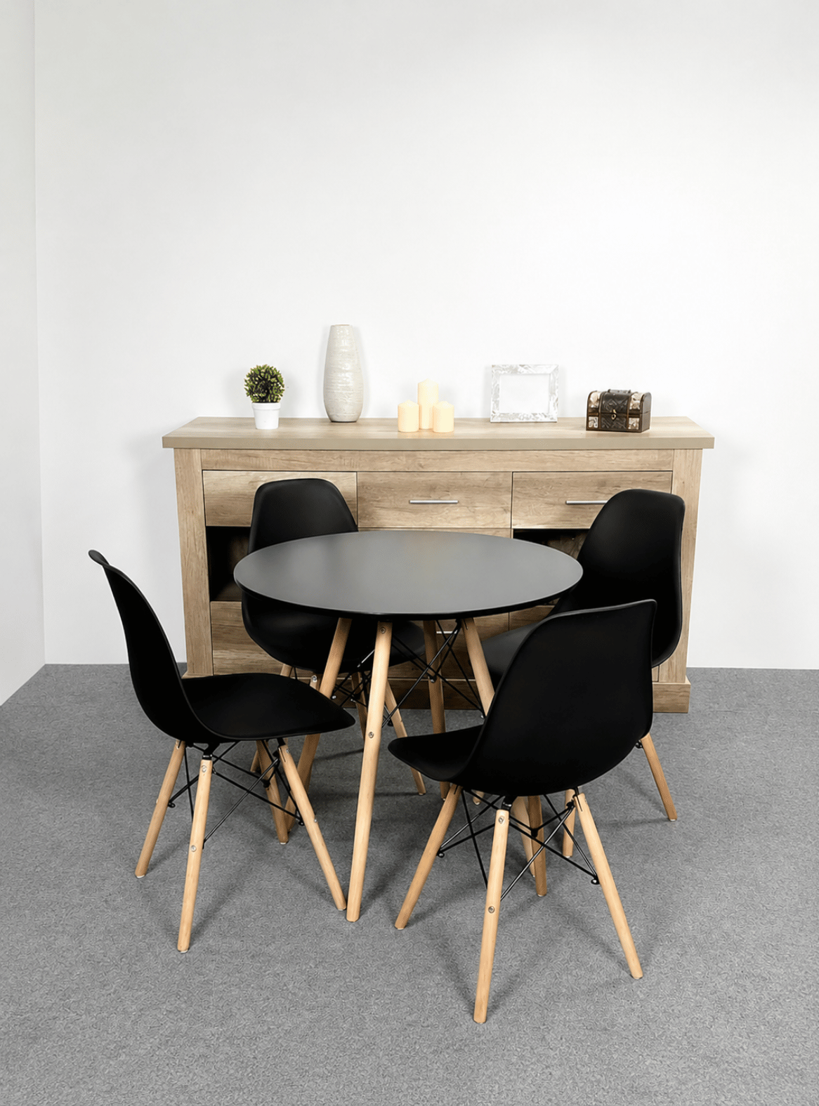 Mesa de Comedor Redonda 80 cm Blanca Nordica Madera 4 Personas Eames-1