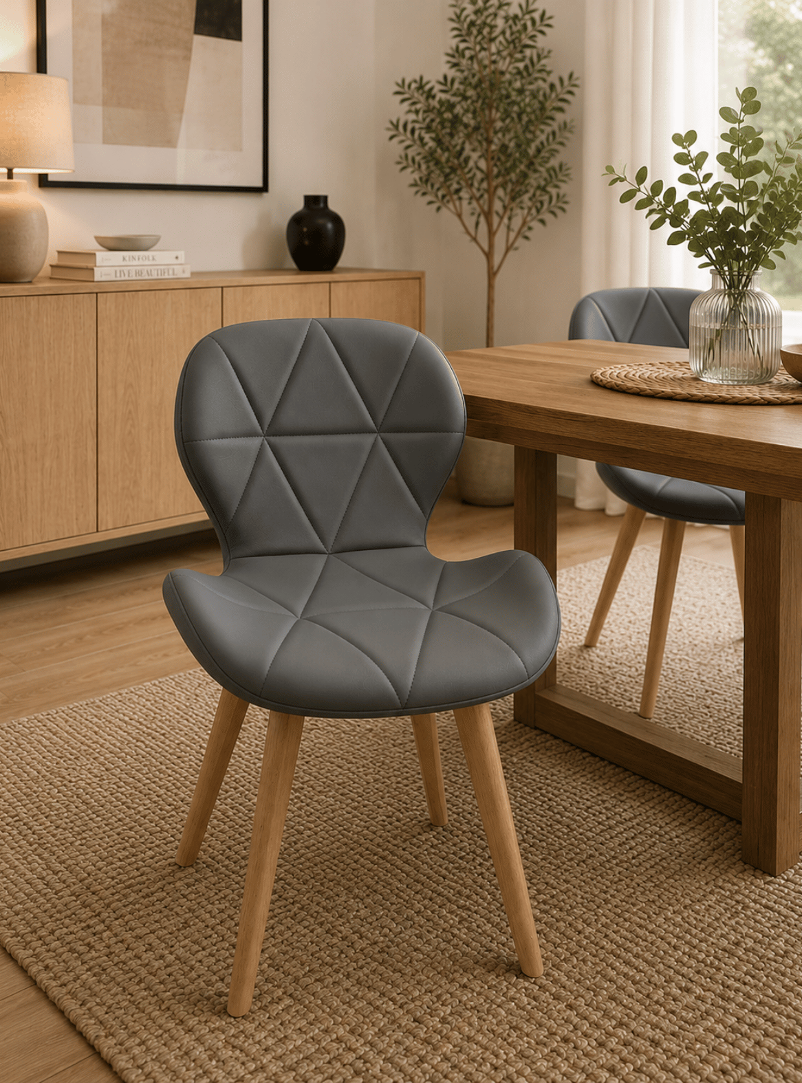 Silla de Comedor Mariposa Tapizada en Ecocuero Nórdico con patas de madera-1