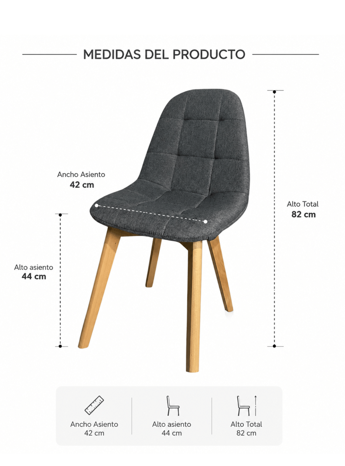  Silla Capitone tapizado lino con pata madera-4