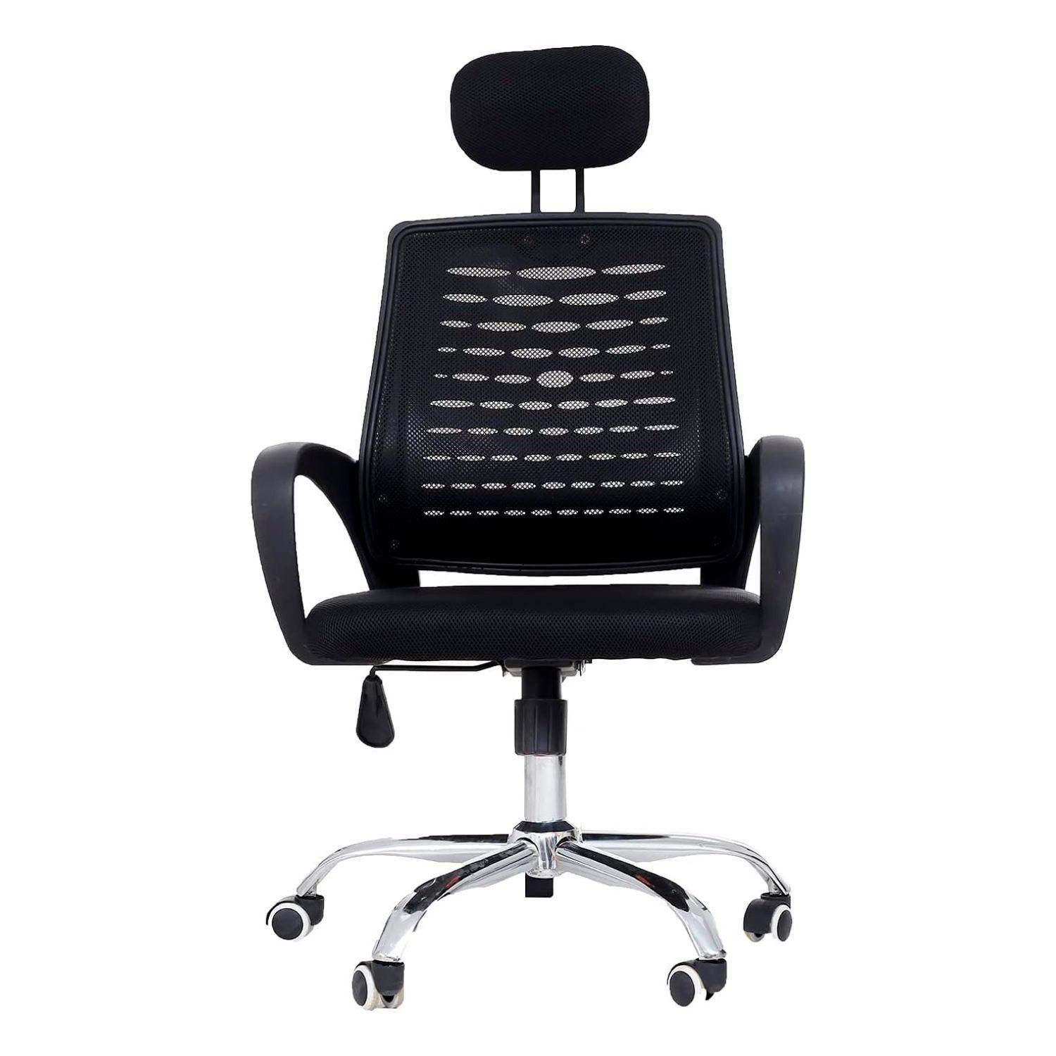 Silla oficina simply mesh negra con apoyabrazos y cabeza-2