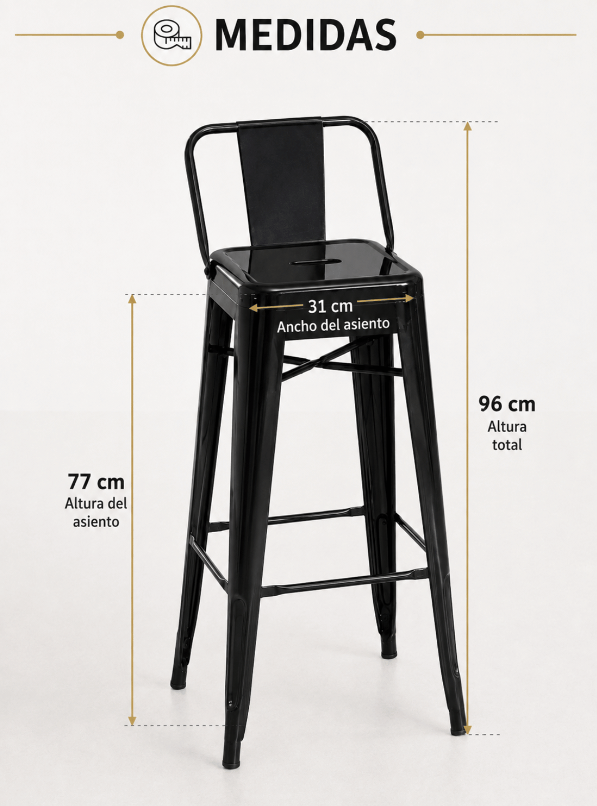 Pack 4 Taburetes Tolix 77cm con Respaldo Piso Bar Industrial de Acero para quincho bar-4