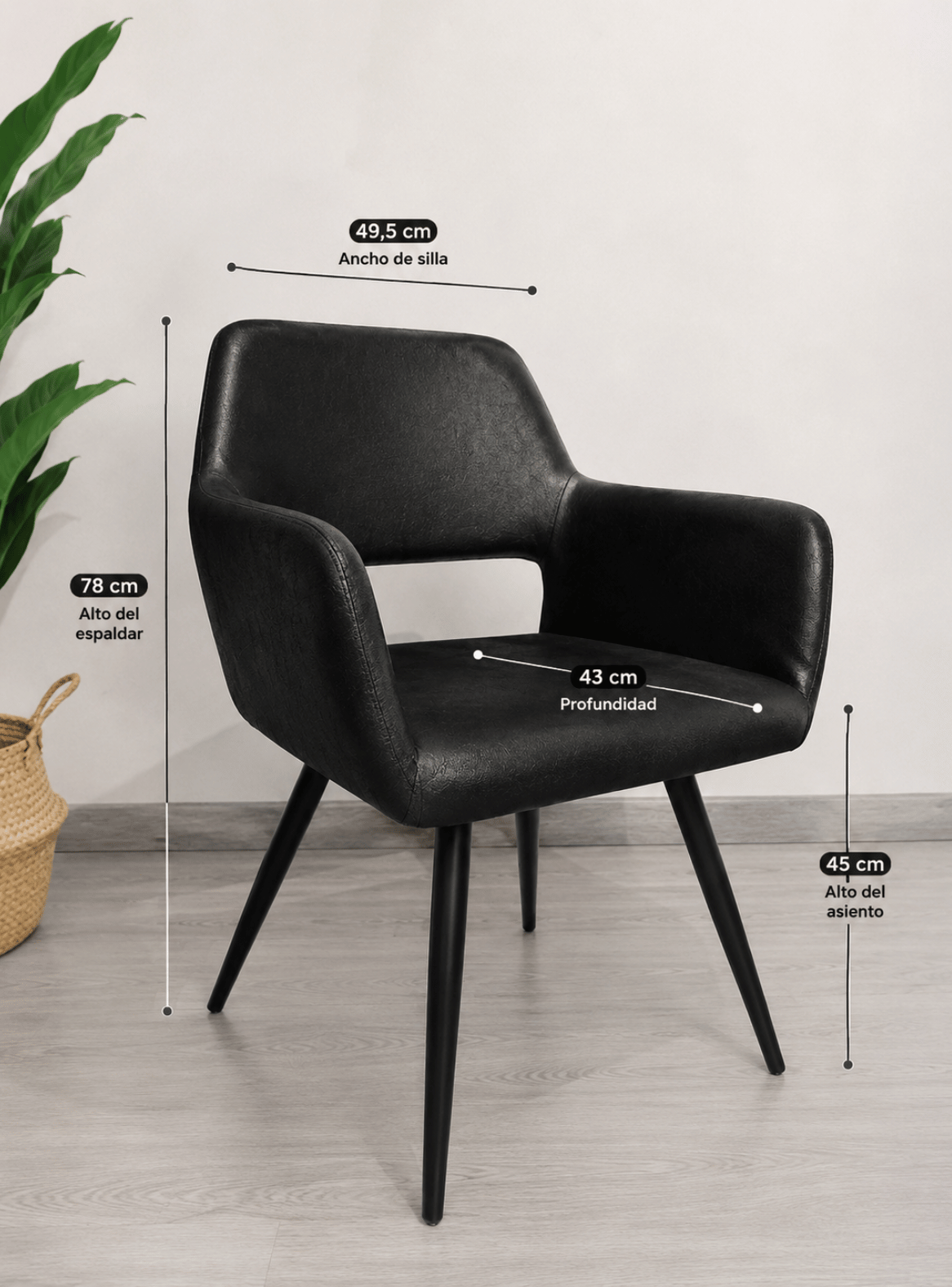 Butaca de Comedor Burgos Ecocuero Vintage con Patas de Metal | Silla Moderna para Living-3
