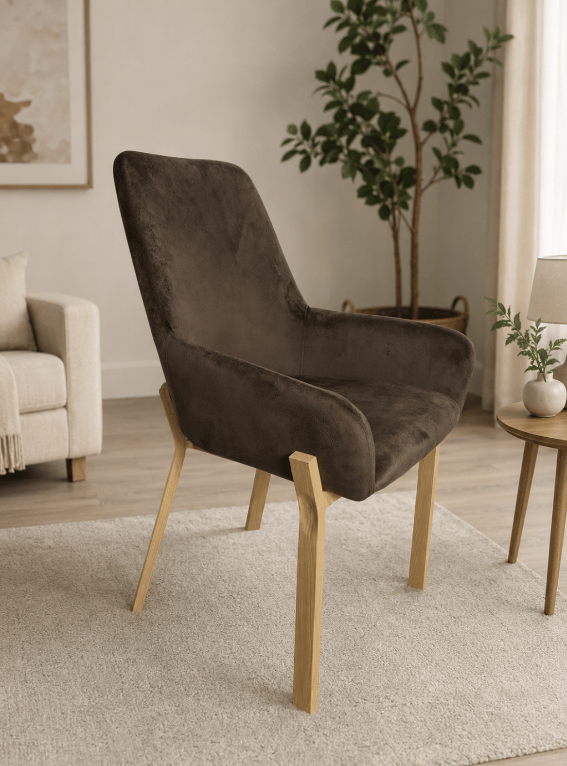 Sitial Oporto Tapizado en Felpa con Patas de Madera – Silla Moderna para Living,-5