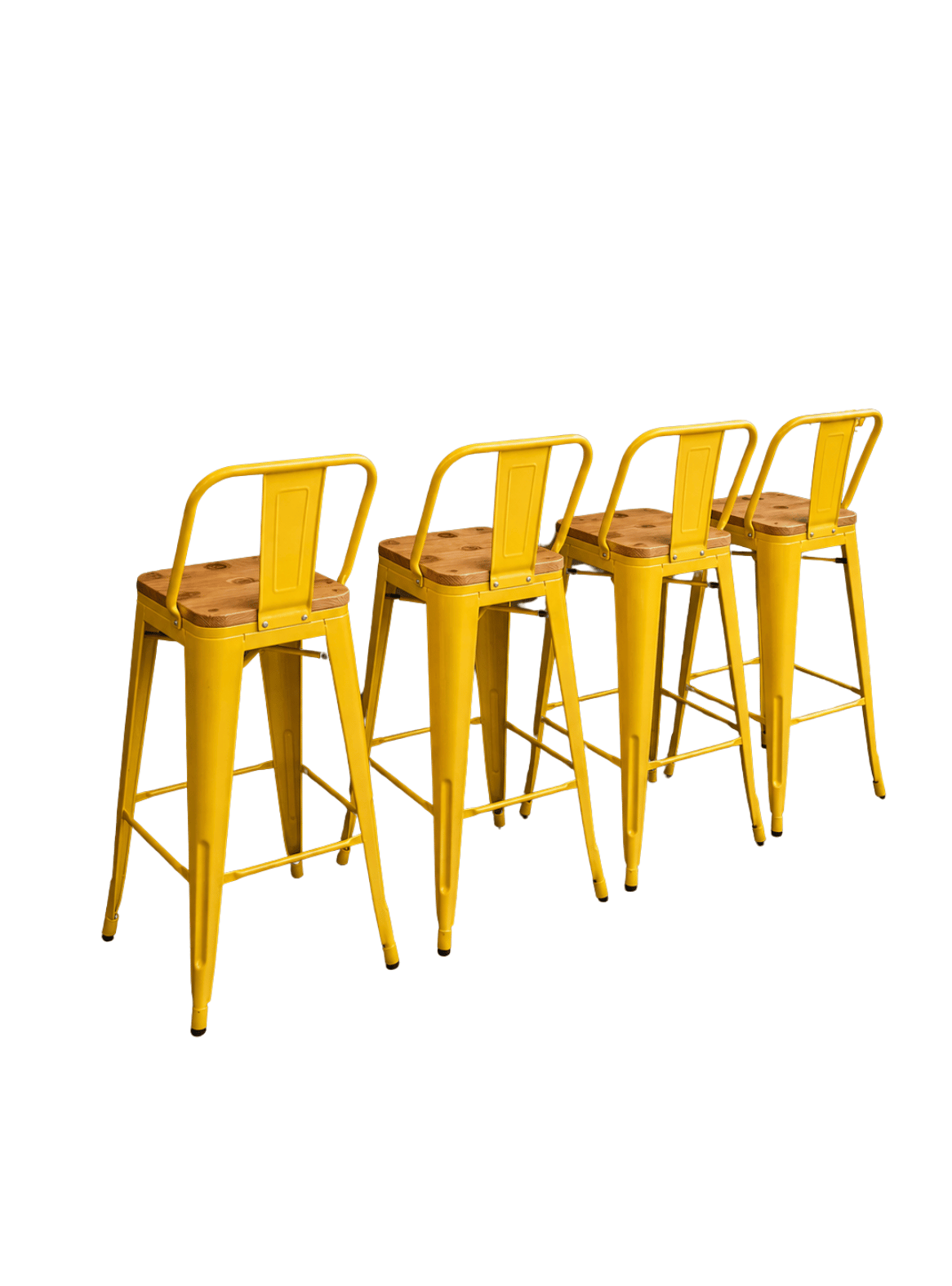Pack 4 Piso Bar Taburete metalico Tolix 75cm con Respaldo y Asiento de Madera-0