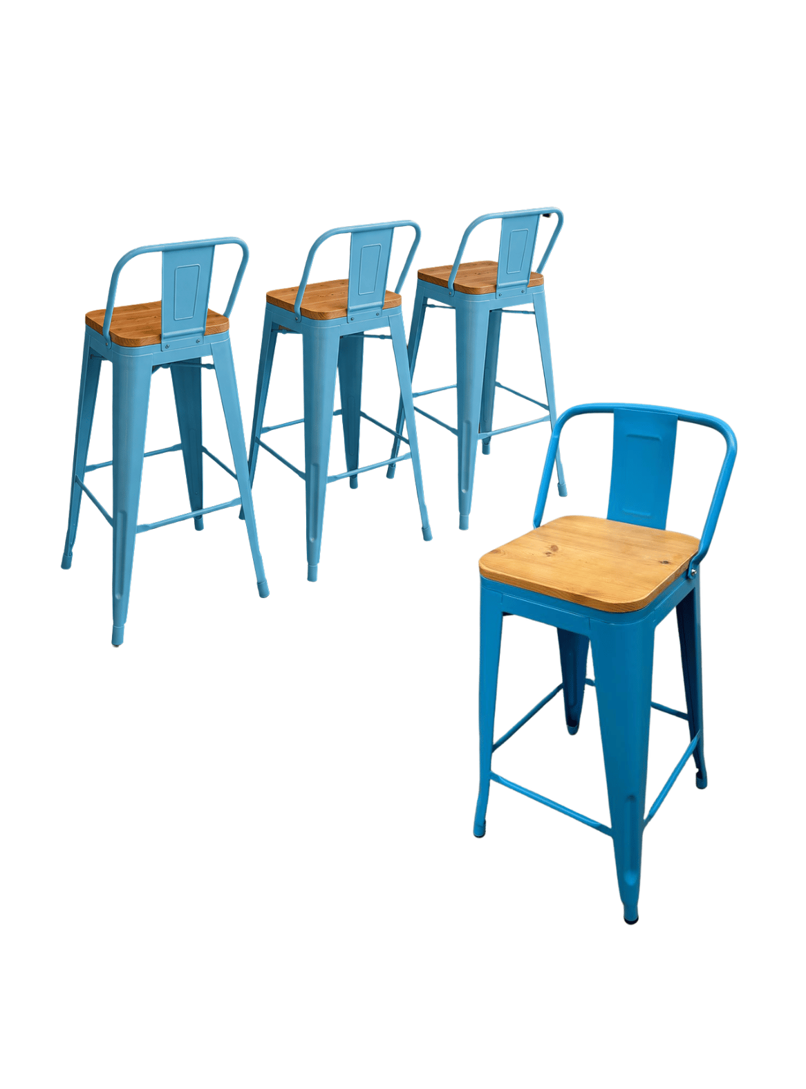 Pack 4 Piso Bar Taburete metalico Tolix 75cm con Respaldo y Asiento de Madera-0