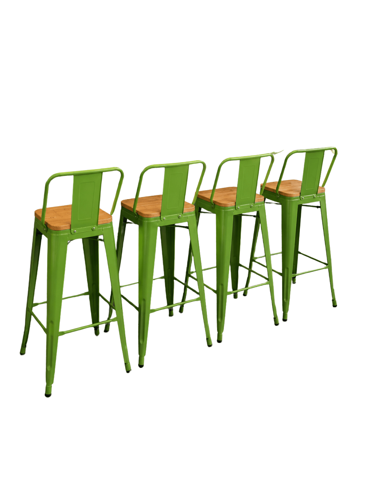 Pack 4 Piso Bar Taburete metalico Tolix 75cm con Respaldo y Asiento de Madera-0