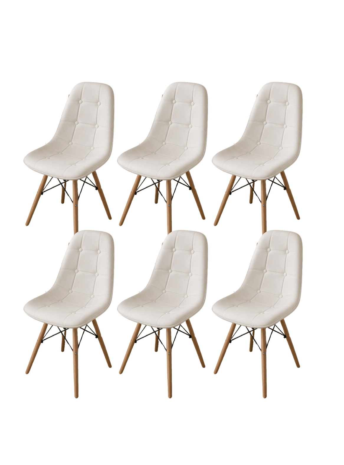 Pack 6 Sillas de Comedor Nórdica Capitone Ecocuero Acolchada con Patas de Madera-0