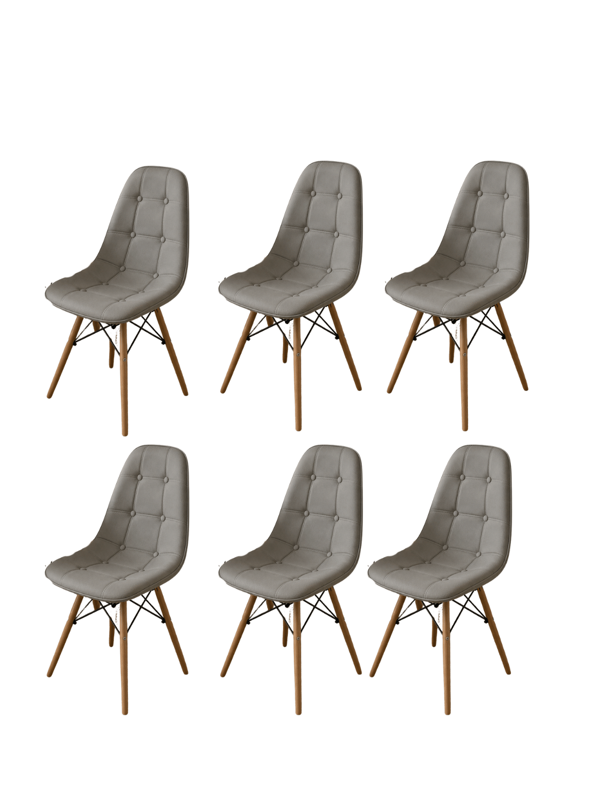 Pack 6 Sillas de Comedor Nórdica Capitone Ecocuero Acolchada con Patas de Madera-0