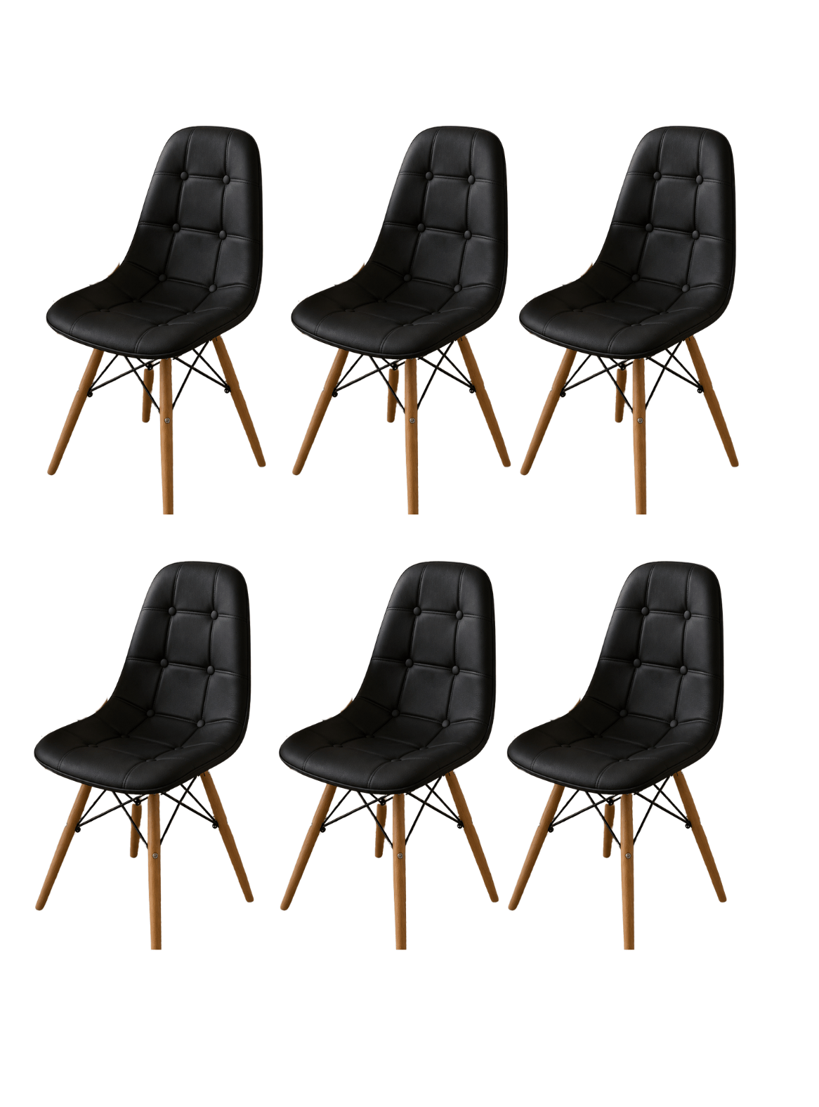 Pack 6 Sillas de Comedor Nórdica Capitone Ecocuero Acolchada con Patas de Madera-0