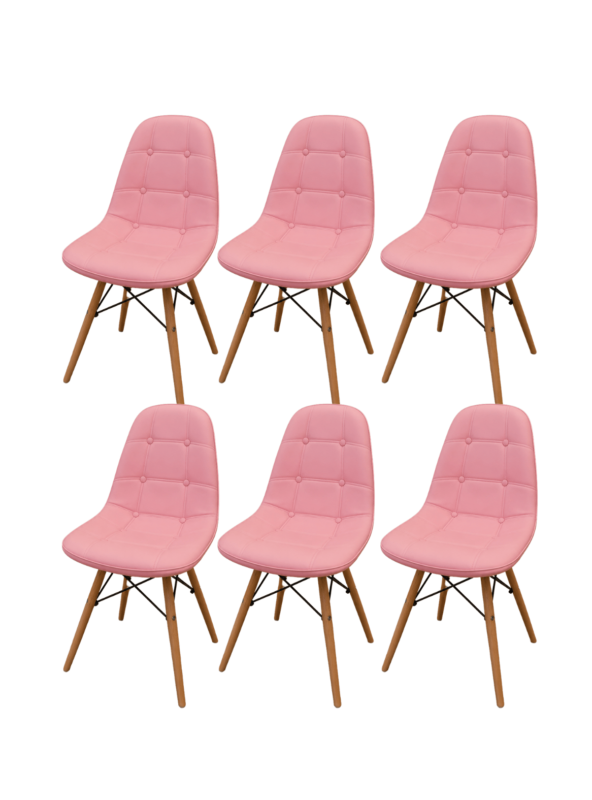 Pack 6 Sillas de Comedor Nórdica Capitone Ecocuero Acolchada con Patas de Madera-0