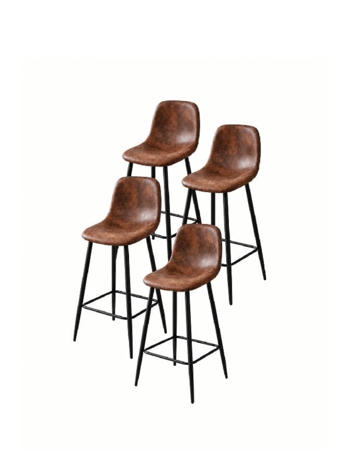 Pack 4 Taburete Alto Bar con Respaldo Ecocuero Cafe Patas Metalicas 64cm Negras Paris Vintage-0