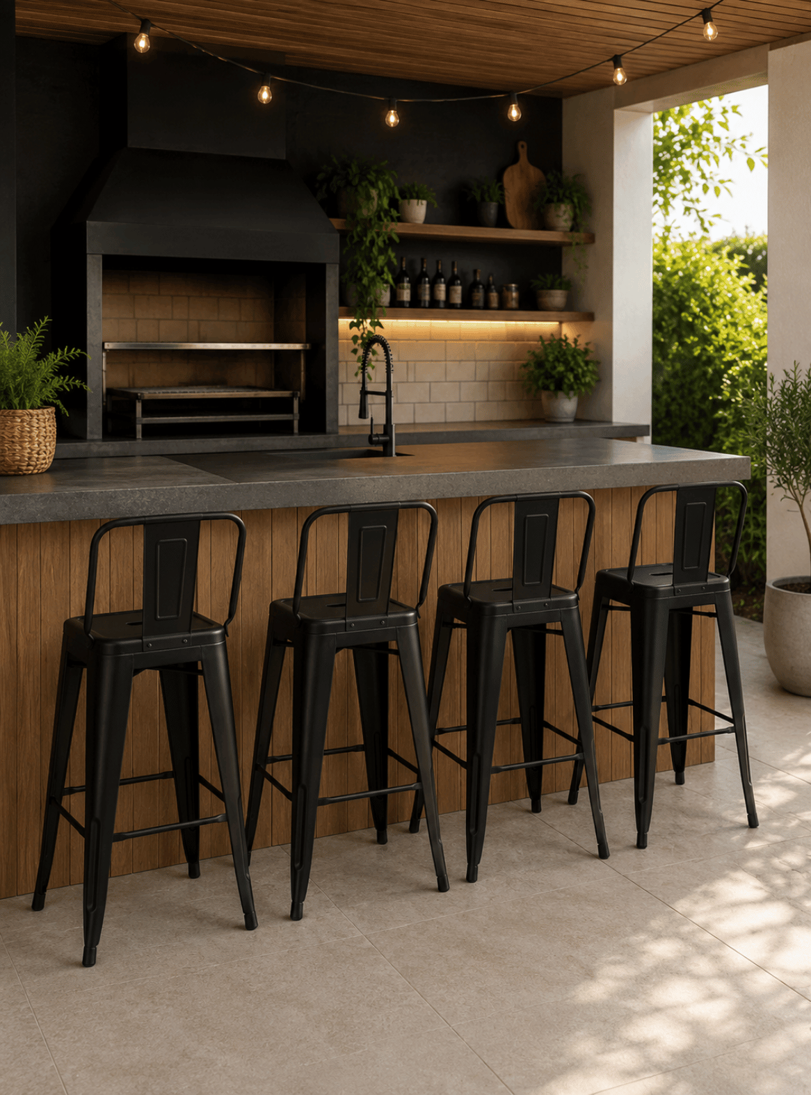 Taburete Tolix 77cm con Respaldo Piso Bar Industrial de Acero para quincho bar-1